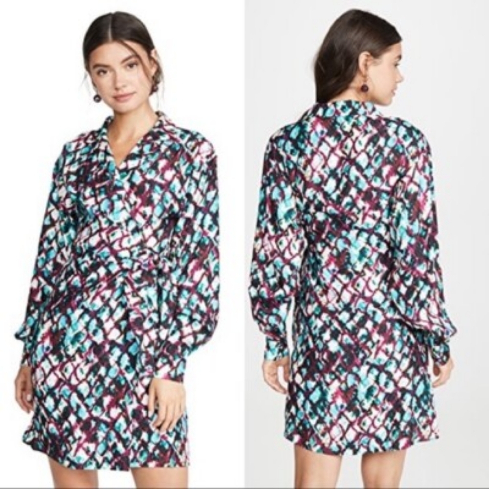 SALONI Multicolor Abstract-Print Mini Dress in Teal, Burgundy, White